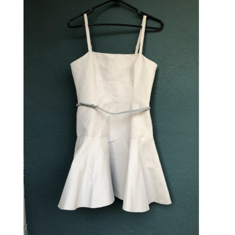 Halston Heritage White Belted Cocktail Dress